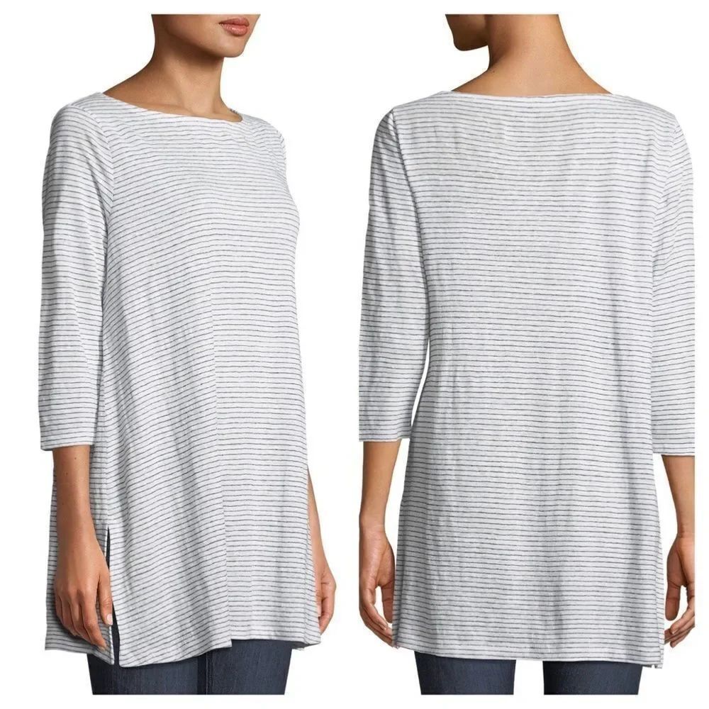 Eileen Fisher Mini-Stripe Organic Linen Tunic Sz M